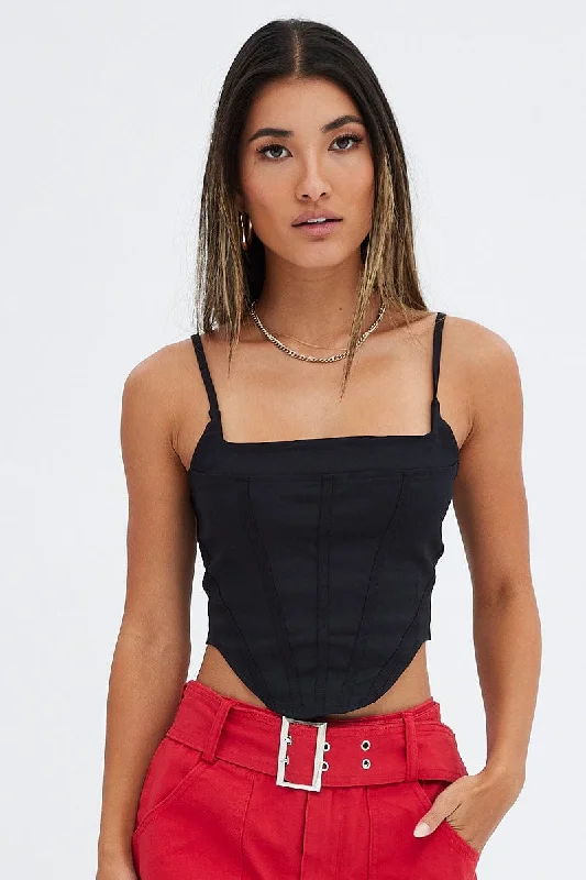 Black Lace Up Back Top Singlet