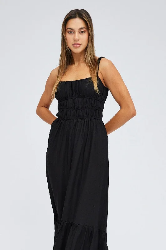 Black Maxi Dress Sleeveless Linen Blend