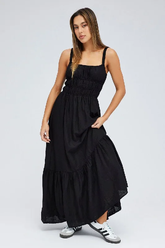 Black Maxi Dress Sleeveless Linen Blend