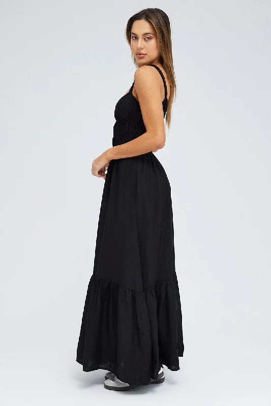 Black Maxi Dress Sleeveless Linen Blend