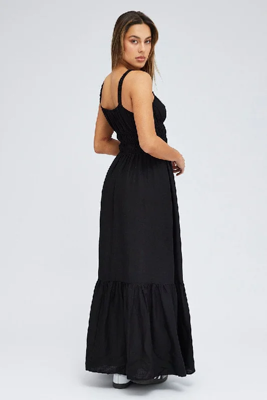 Black Maxi Dress Sleeveless Linen Blend