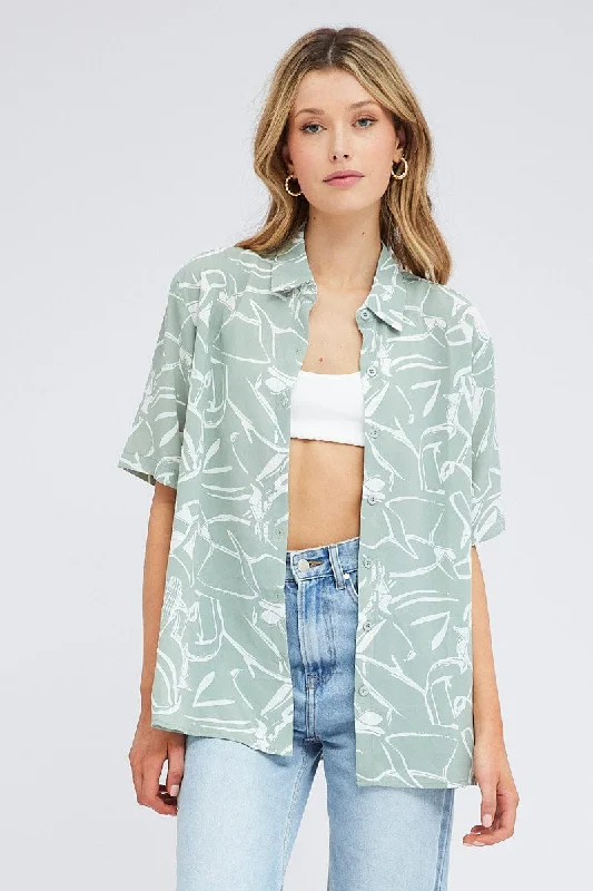 Green Abstract Shirt Short Sleeve