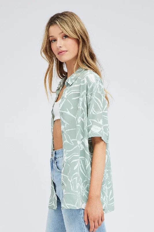 Green Abstract Shirt Short Sleeve