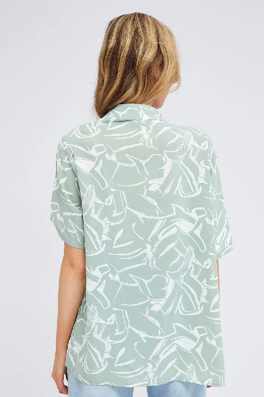 Green Abstract Shirt Short Sleeve