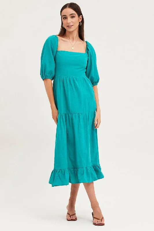 Green Maxi Dress Linen