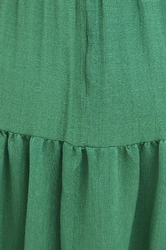 Green Midi Dress Short Sleeve V-Neck