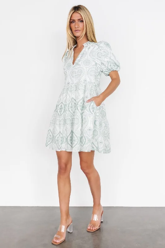 Josie Eyelet Babydoll Dress | White + Sage