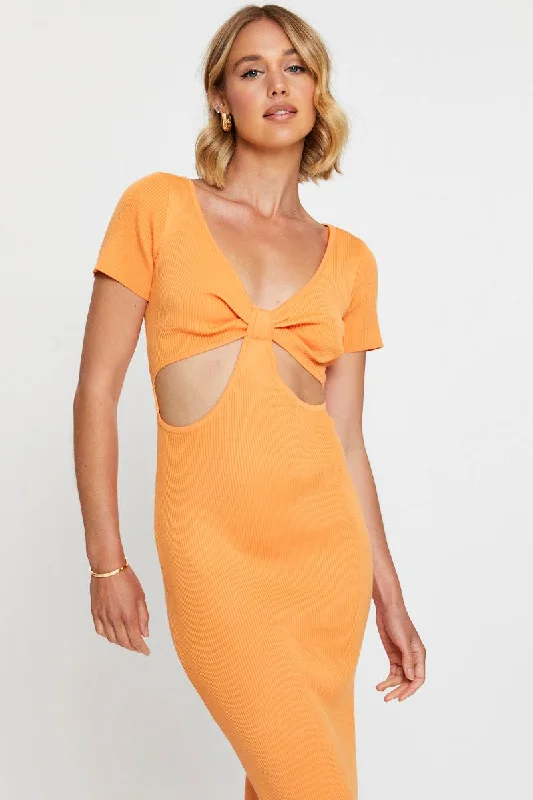 Orange Mini Dress Halter Neck