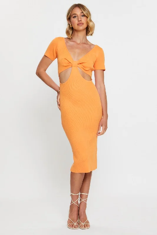 Orange Mini Dress Halter Neck