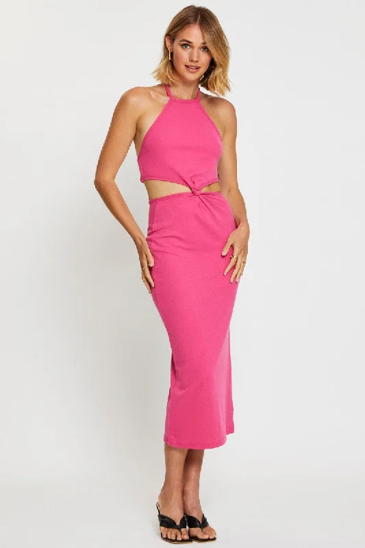 Pink Midi Dress Sleeveless