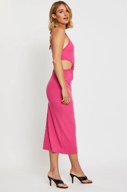 Pink Midi Dress Sleeveless