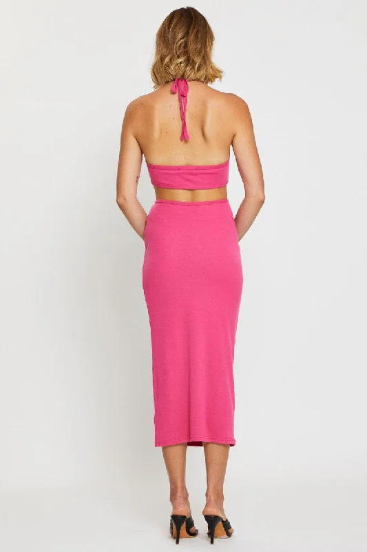 Pink Midi Dress Sleeveless