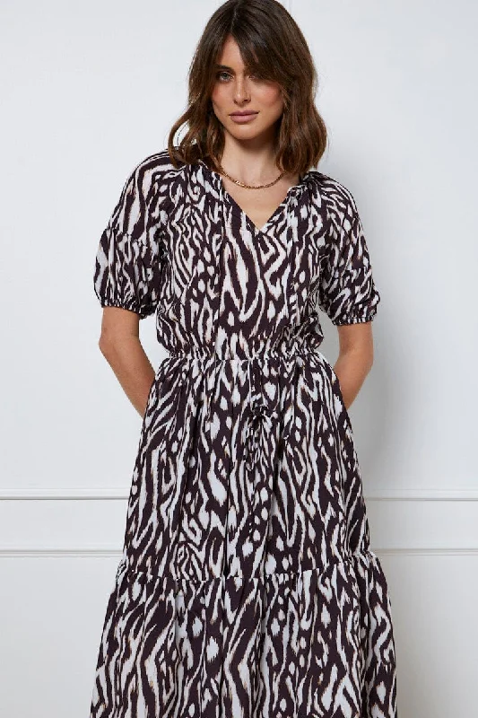 Print Maxi Dress Short Sleeve