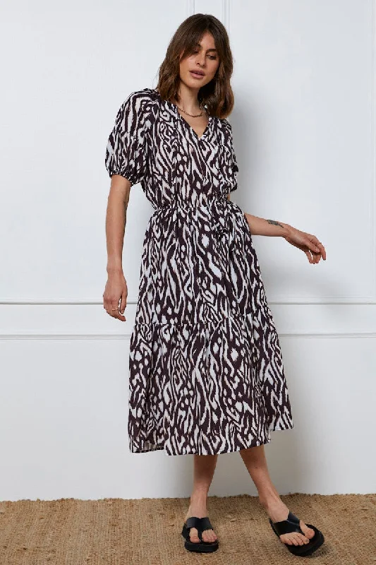 Print Maxi Dress Short Sleeve