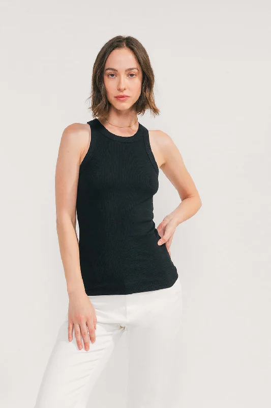 Rib Fitted Racer Tank (Jet Black)