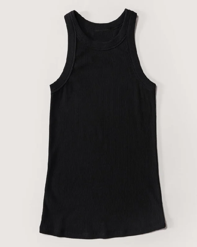 Rib Fitted Racer Tank (Jet Black)