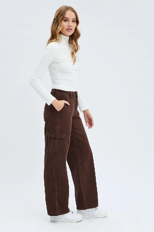 Brown Cargo Denim Jeans High rise