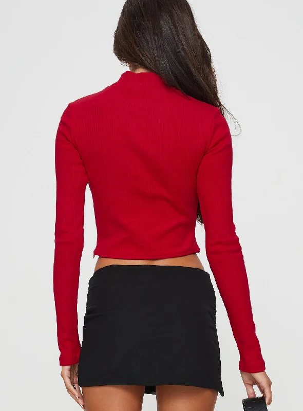 Cathey Long Sleeve Corset Top Red