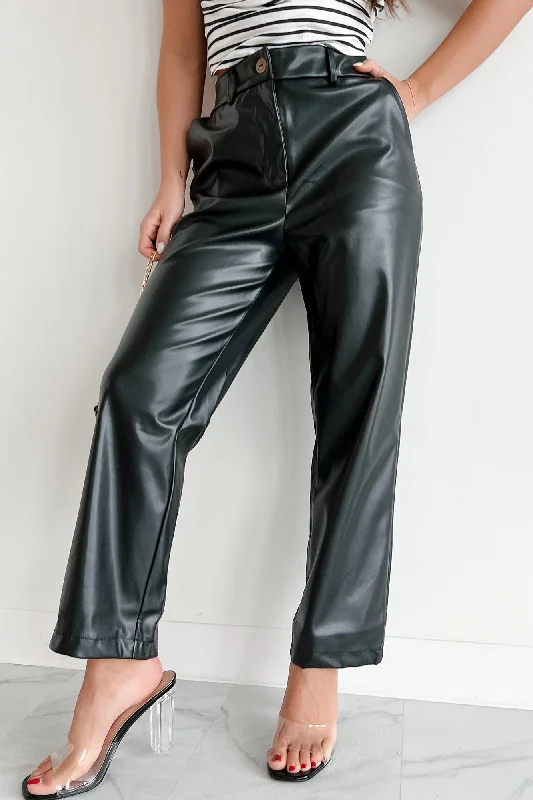 CEO Moves Straight Leg Faux Leather Pants (Black)