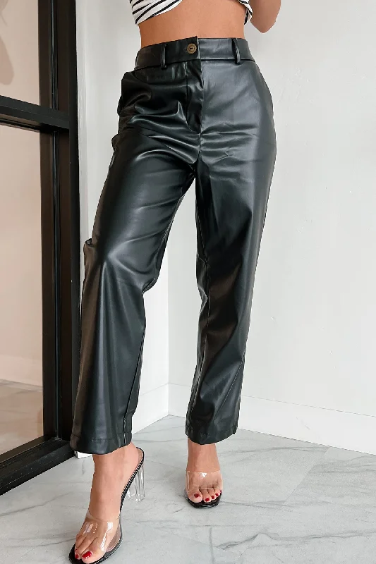 CEO Moves Straight Leg Faux Leather Pants (Black)