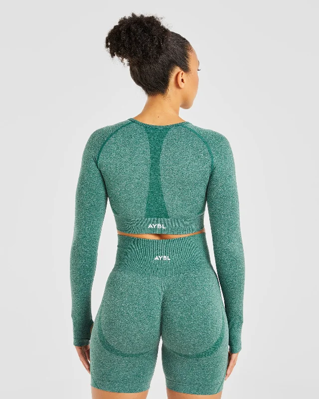 Empower Seamless Long Sleeve Crop Top - Forest Green Marl