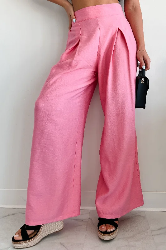 Energetic Response High Rise Pleated Wide Leg Pants (Pink)