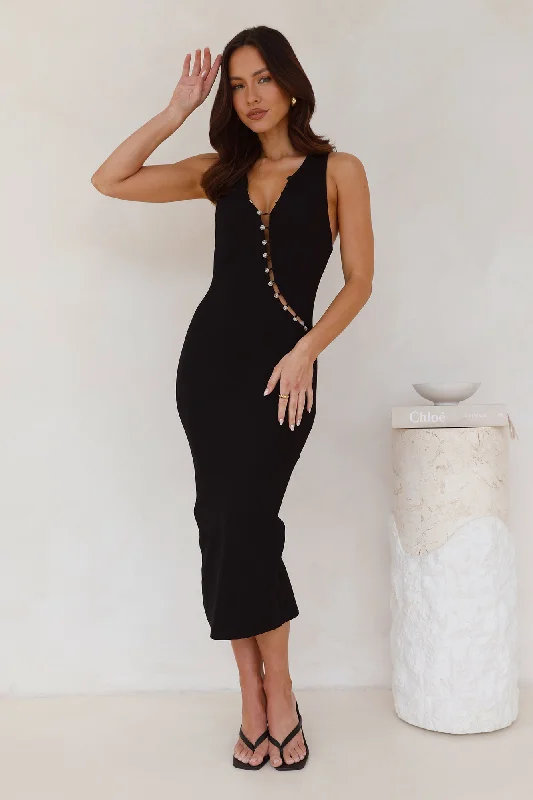 Everyday Wear Ribbed Midi Dress Black