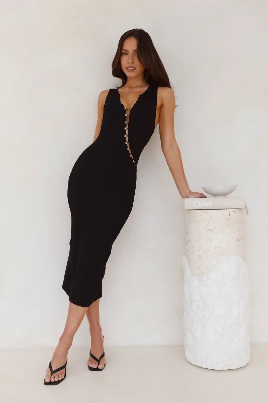 Everyday Wear Ribbed Midi Dress Black