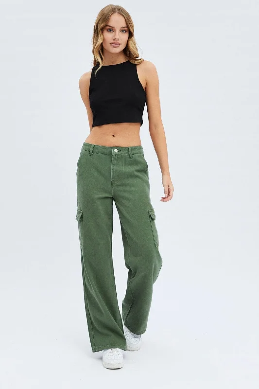 Green Cargo Denim Jeans High rise