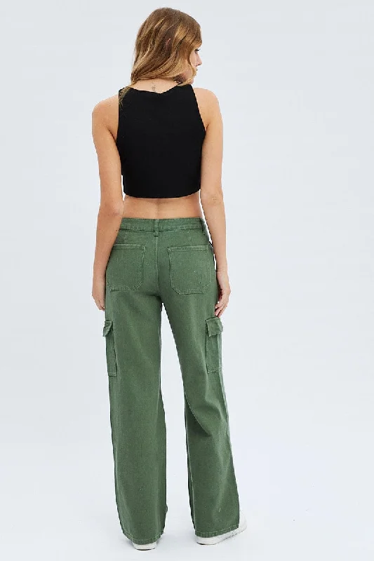 Green Cargo Denim Jeans High rise