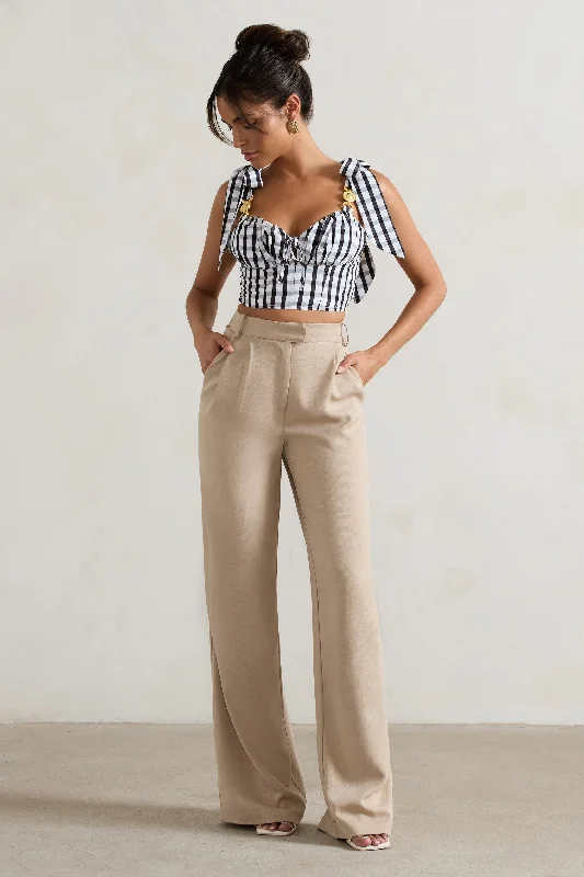 Hastings | Stone High-Waist Wide-Leg Trousers