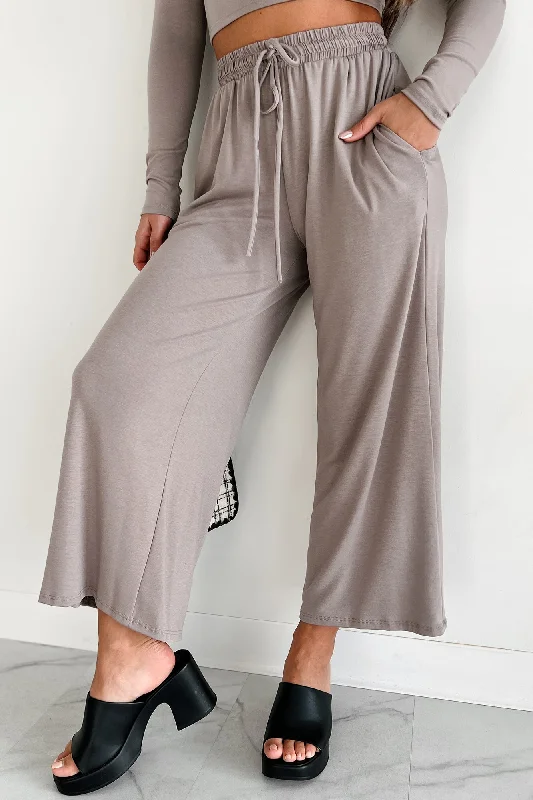 Lazy Reputation Drawstring Waist Lounge Pants (Taupe)