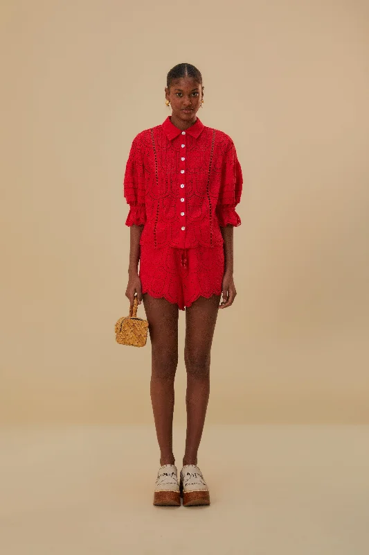 Red Pineapple Eyelet Shorts