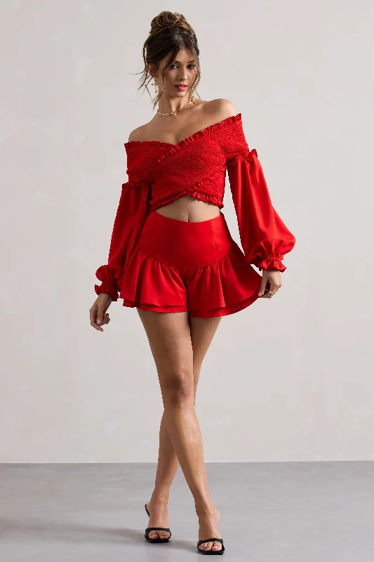 Rossana | Red Tiered Frilled Shorts