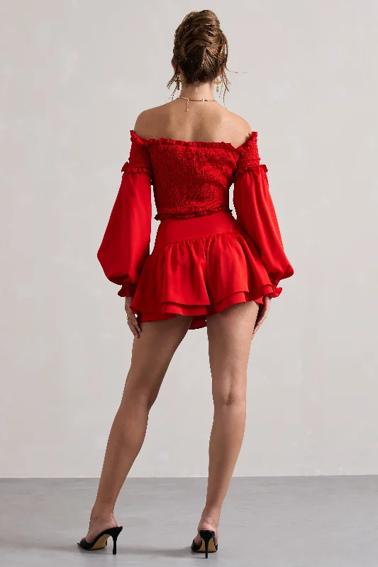 Rossana | Red Tiered Frilled Shorts