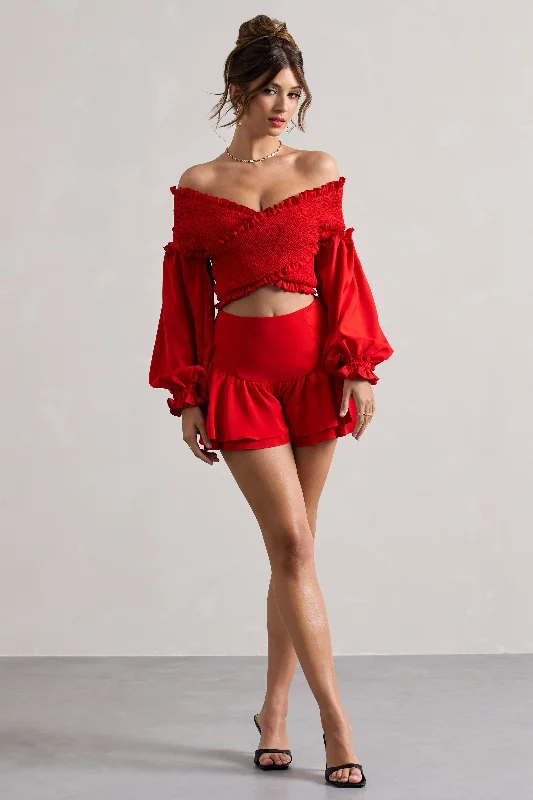 Rossana | Red Tiered Frilled Shorts