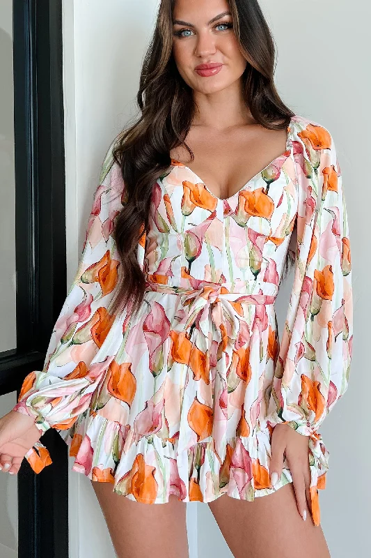 Stem-sational Floral Romper (White/Peach Multi)