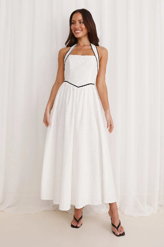 Surf and Sand Halter Midi Dress White